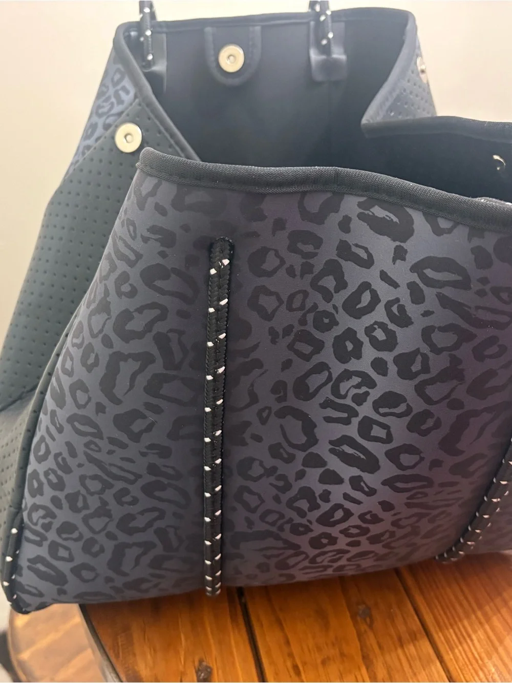 Haute shore Neoprene Leopard-Print Tote Bag in Charcoal